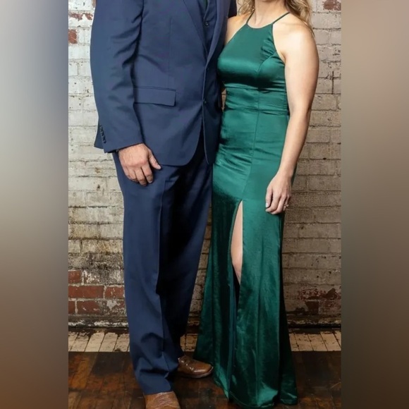 Make it Elegant Emerald Green Satin Strappy Maxi Dres - Picture 4 of 12